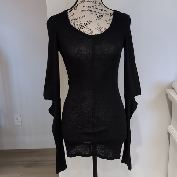 ZARA | Women's Black Long Sleeves w/ Elbow Cutout Distressed Tunic Top - Picture 1 of 5